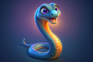 a cute smiling snake cobra. 3/4 side view