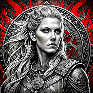 shieldmaiden perfect realistic art, high-definition, high-definition grey and black, white background 