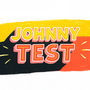 Johnny Test logo in a modern graphic design. Neon colors like green, yellow, and blue against black background, bold and vibrant