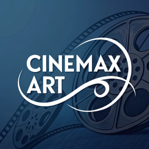 Modern logo for Cinemax Art, circular shape with bold, sans-serif font. White text on a dark blue background, minimalist design