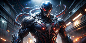 a semi-cyborg venom \(marvel\), cyber, <lora:CyberWorld v1.1:0.4>,
