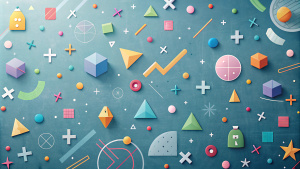 presentation background, math, randomly scattered geometric shapes ...