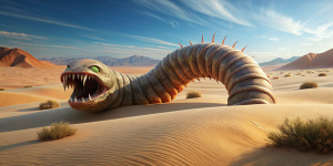 Giant worm in the desert, buries itself in the sand, teeth