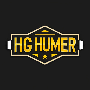 Logo design for HG Hummer Gym. Bold, yellow letters on sleek black background, conveying strength and modernity.