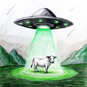 realistic UFO cow in the night