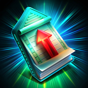Bank Passbook with Red Arrow Up Icon: Image of a bank book with a red arrow pointing up