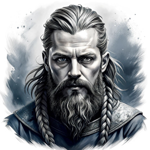 Nordic ragnar - perfect realistic art, high-definition grey and black, white background tattoo design