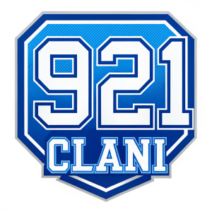 Crea un logo que diga 921 y abajo diga Clan, de color azul  