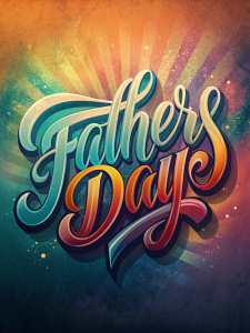 the word "FATHERS DAY" in fat script font with colorful background