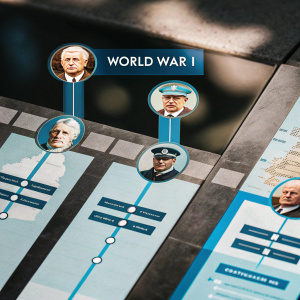 Infographic detailing World War I. Featuring timeline, key figures, significant battles, and geopolitical maps.