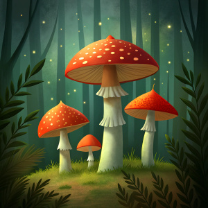 4 mushrooms in the forest