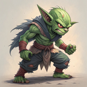 Digital illustration of a goblin-like creature from Dragon Ball. Green-skinned with ripped clothing and a fierce expression.