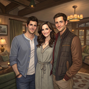 David Giuntoli, Bitsie Tulloch, and Sasha Roiz in an indoor setting. Casual attire. Warm lighting
