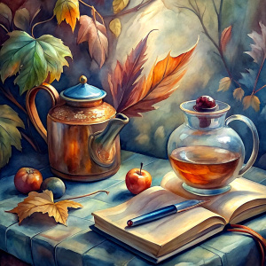 Meanwhile, in the autumn and winter, she brewed herself a delicious hawthorn tea in a teapot, took out an inkwell – she still used a feather dipped in a jar of ink – and wrote. In a journal bound in thick leather, fastened with a flower-shaped lock, on handmade thick paper, she recorded everything that moved her and was worth preserving."






