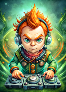 cartoon character fan of metal music  dj   with perfect  super detailed dj mixing console ,  comic ,style pop art, style, graffiti style, style watercolor, black background, ready for print t-shirt, style art fabric
RasterIllustrationlevel of detail:extreme

