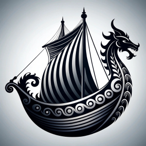 Nordic viking Longboat  Dragonboat high-definition design grey and black, realistic tattoo design, white background