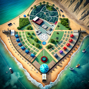 mapa de festival de musica en la playa en forma de croqui que tenga La ubicación del escenario principal y otros escenarios secundarios.
- Las áreas designadas para la venta de comida, bebidas y mercancía.
- Las ubicaciones de los baños portátiles y estaciones de servicio.
- Las zonas de descanso y áreas de sombra.
- Las rutas de acceso y salidas de emergencia.
- Los puestos de primeros auxilios y seguridad.
- Las ubicaciones de las atracciones o actividades especiales 