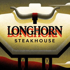 Digital artwork showcasing the Longhorn Steakhouse logo with prominent steer horns and the restaurant name in bold red and black text.