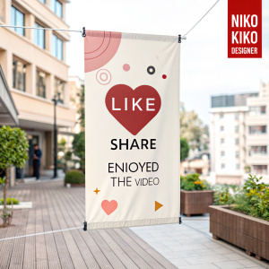 Promotional banner for Niko Kiko Designer. Viewers are encouraged to engage by liking and sharing content if they enjoyed the video. Heart-shaped graphic, logo in top right corner.