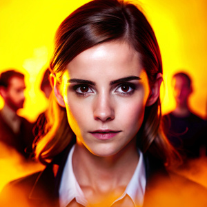 “Gorgeous Emma Watson, detailed face, foggy, 35mm, F/2.8, 4k, photojournalism, busy background, volumetric lighting, neo-expressionism, art photography”