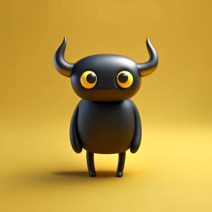 minimalism whole black body bull is standing on 2 legs with big yellow eyes and tiny pupils