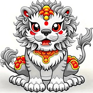 Chinese lion awakening, cute lion, black and white LOGO, frontal lion head Cute, cute