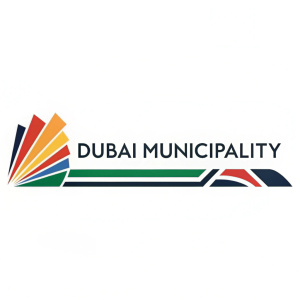Modern logo for Dubai Municipality featuring vibrant colors and Arabic text on a clean, white background.