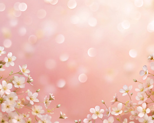 delicate light pink peach gradient background, white small flowers on the edges