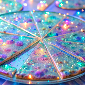 
 close  very much glitter very sparkly crystal effect fantasized glam Sprinkle Tableware pizza    Shimmering light pastel Bioluminescent fairytale masterpiece Magical Holographic  Glossy Bioluminescent iridescence  Shimmering Holographic   Foil Glossy Patent Spandex Vinyl  