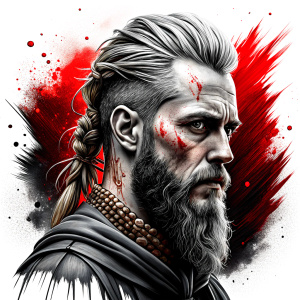 Nordic ragnar - perfect realistic art, high-definition grey and black, white background tattoo design