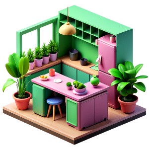 Interior section of a KITCHEN with a lot of plants