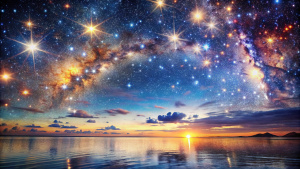 Stars scatter across the cosmic sea, a glittering array of celestial wonders, as the universe unveils its nighttime splendor.
