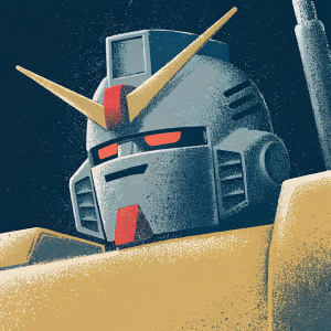 Close-up digital render of RX-78 Gundam's head. Gray and red helmet with angular features. Futuristic mechanical and aesthetic elements, intricate details, set against a yellow platform
