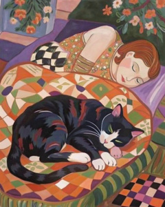 sleeping gato negro , arlequin, by henri matisse, mosaico