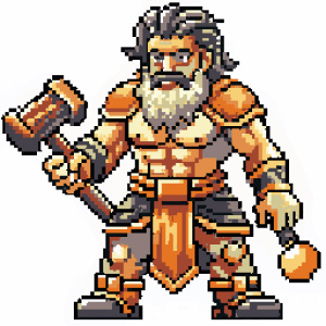 Hephaestus with a hammer as a game sprite