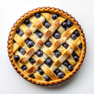 Homemade Blueberry Pie with granulated sugar and jam, no background, Overhead Camera Angle