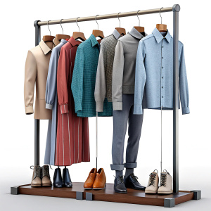 a set of men's and women's strict clothes weighs on a hanger in front without a background