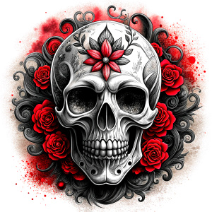 skull tattoo design - perfect realistic art - high-definition - grey and black - white background 