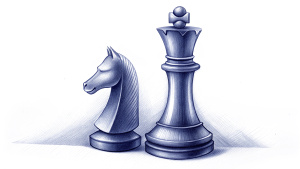 Goals and Rewards, with the chess board and chess pieces as a metaphor, in sketch format
