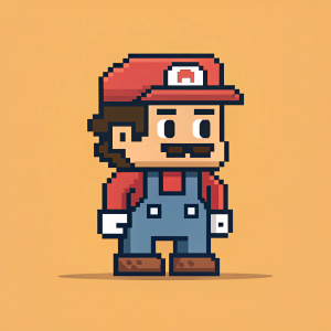 Blocky, 8-bit style pixel art character. Game character in retro video game setting.