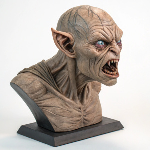 Detailed 3D render of Gollum, from Lord of the Rings, in an intense, angry pose. The sculpture showcases the character's textured, weathered skin and sharp teeth against a white background.