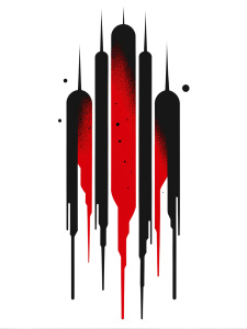 black and red ink marks on a white background