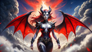Succubus evil beautiful character in the sky