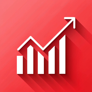 analytics, with an arrow pointing up, ultra detailed, red, gray, WHITE BACKGR OUND, HD