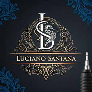 Professional presentation of Luciano Santana's tattoo studio logo. Design includes stylized 'L' and tattoo art elements.