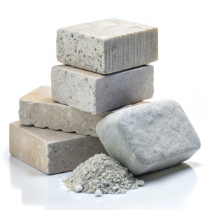 Cement and gray construction bajri stone  on white background