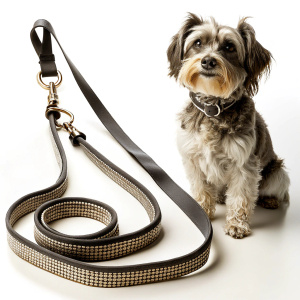 Design a leash for a molossoid breed dog. Included features such as adjustable length, padded handle for comfort and a durable carabiner for security.

Show leash only. I don't want to see any animals in the image.
