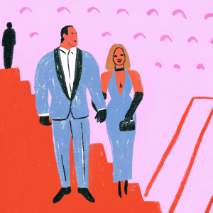 Dwayne 'The Rock' Johnson and Rita Ora at the Met Gala. Both in formal attire, Rita in a plunging neckline dress.