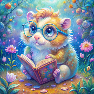 cute baby Guinea Pig, wearing glasses,reading a book, very touching and touching