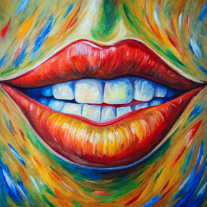 just lips smiling, like Van Gogh painted it, Expressionism style